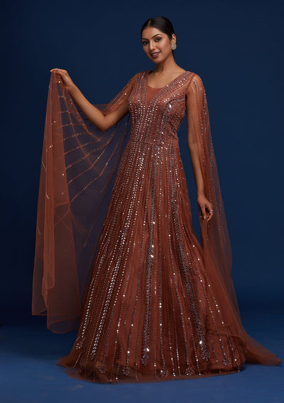 Rust Mirrorwork Net Designer Gown - Koskii