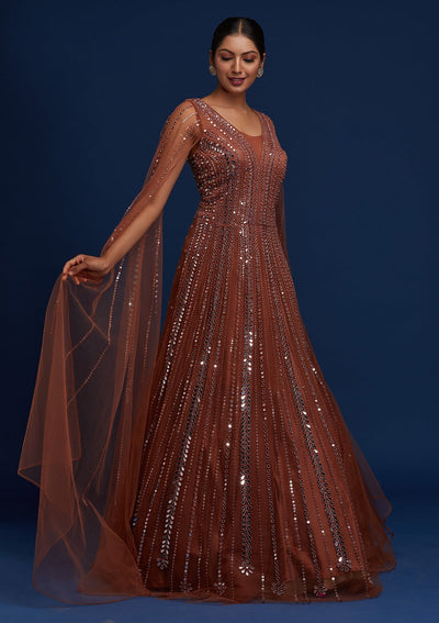 Rust Mirrorwork Net Designer Gown - Koskii