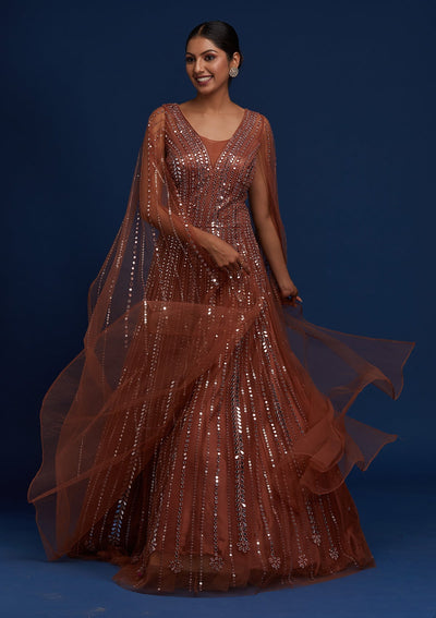 Rust Mirrorwork Net Designer Gown - Koskii