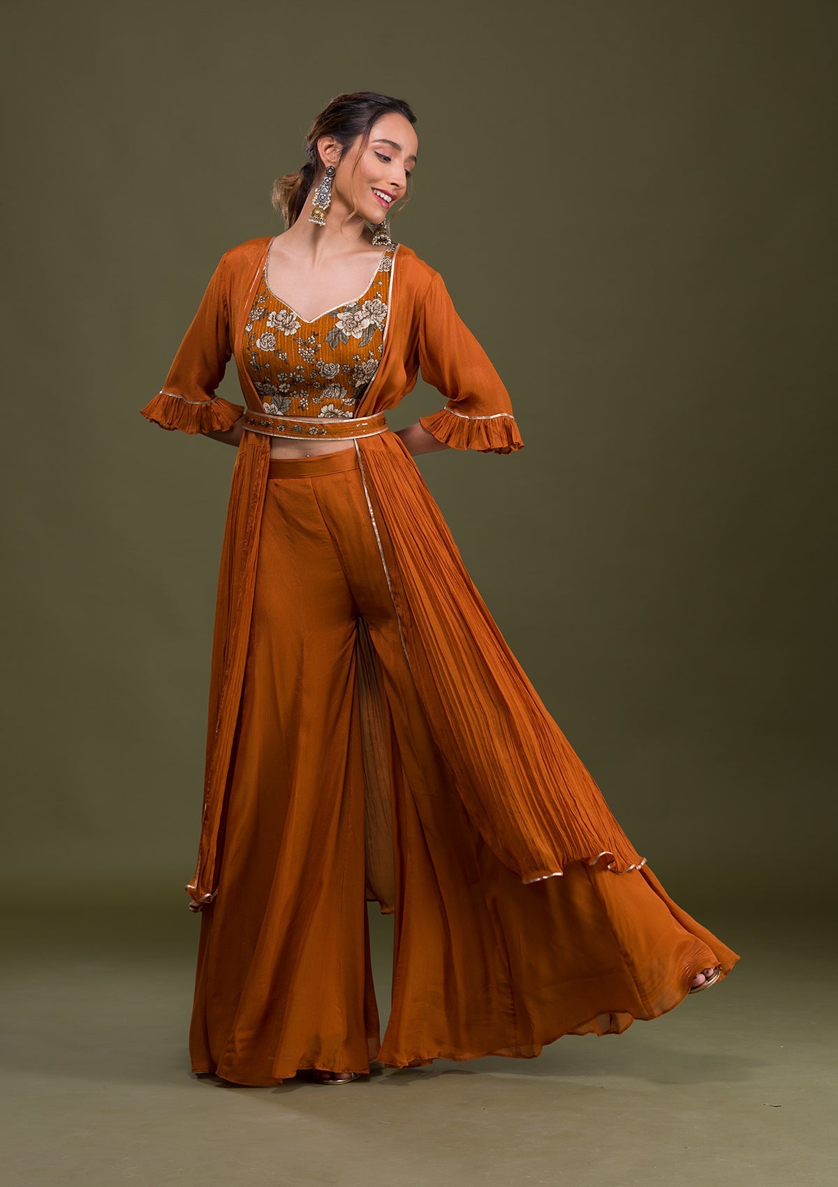 Rust Printed Georgette Readymade Salwar Suit-Koskii