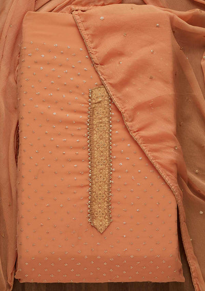 Rust Sequins Georgette Unstitched Salwar Suit-Koskii