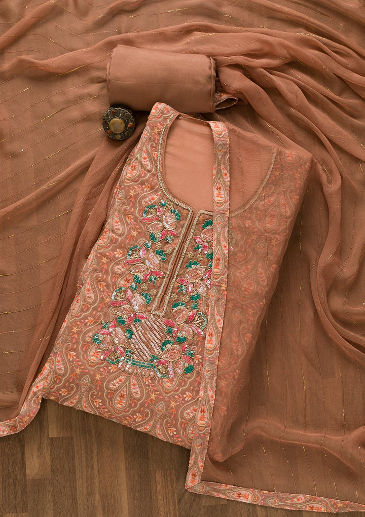 Rust Sequins Georgette Unstitched Salwar Kameez-Koskii