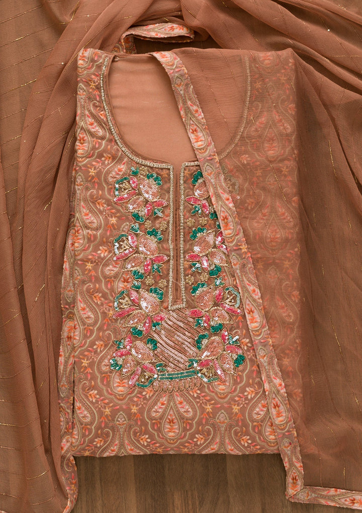 Rust Sequins Georgette Unstitched Salwar Kameez-Koskii