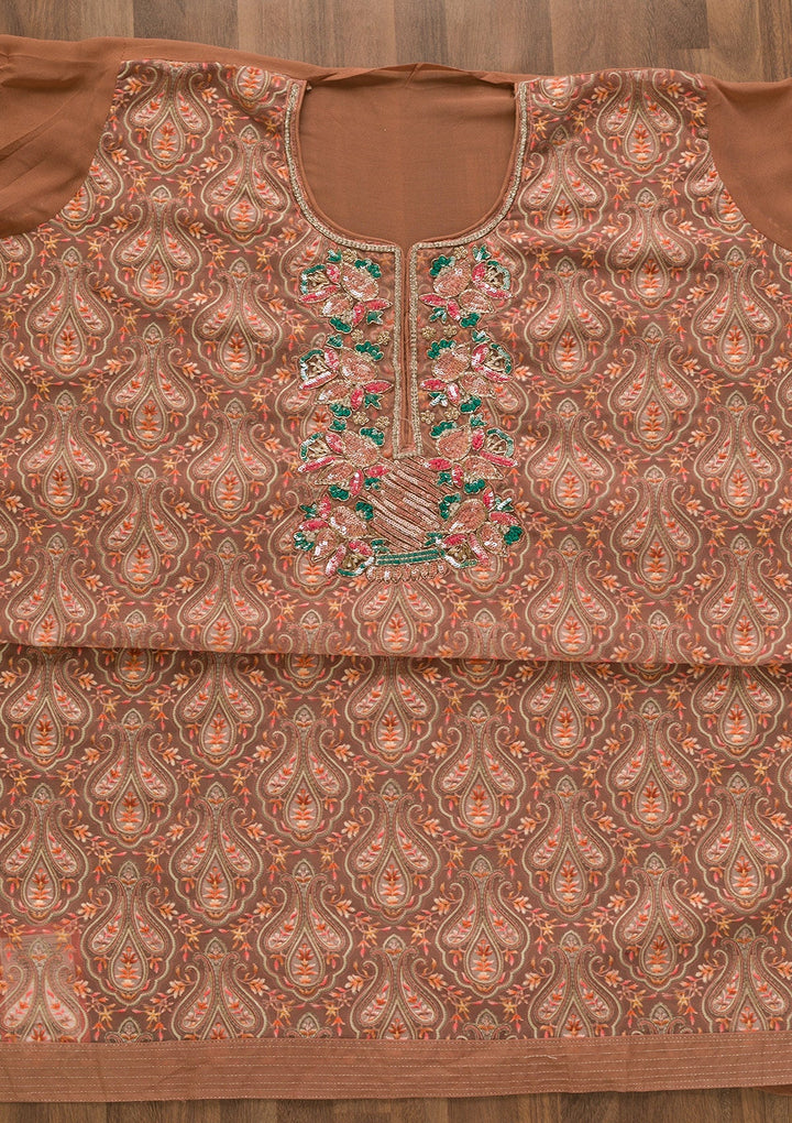 Rust Sequins Georgette Unstitched Salwar Kameez-Koskii