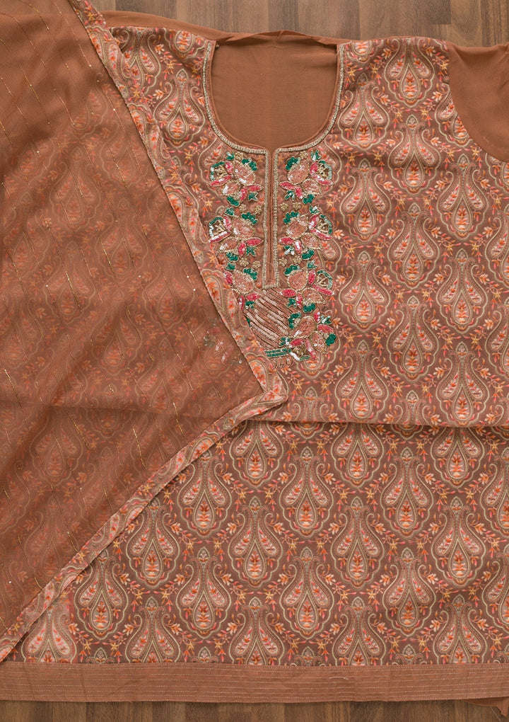 Rust Sequins Georgette Unstitched Salwar Kameez-Koskii