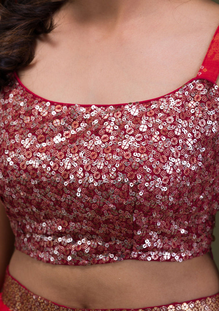 Rust Sequins Semi Crepe Readymade Lehenga-Koskii