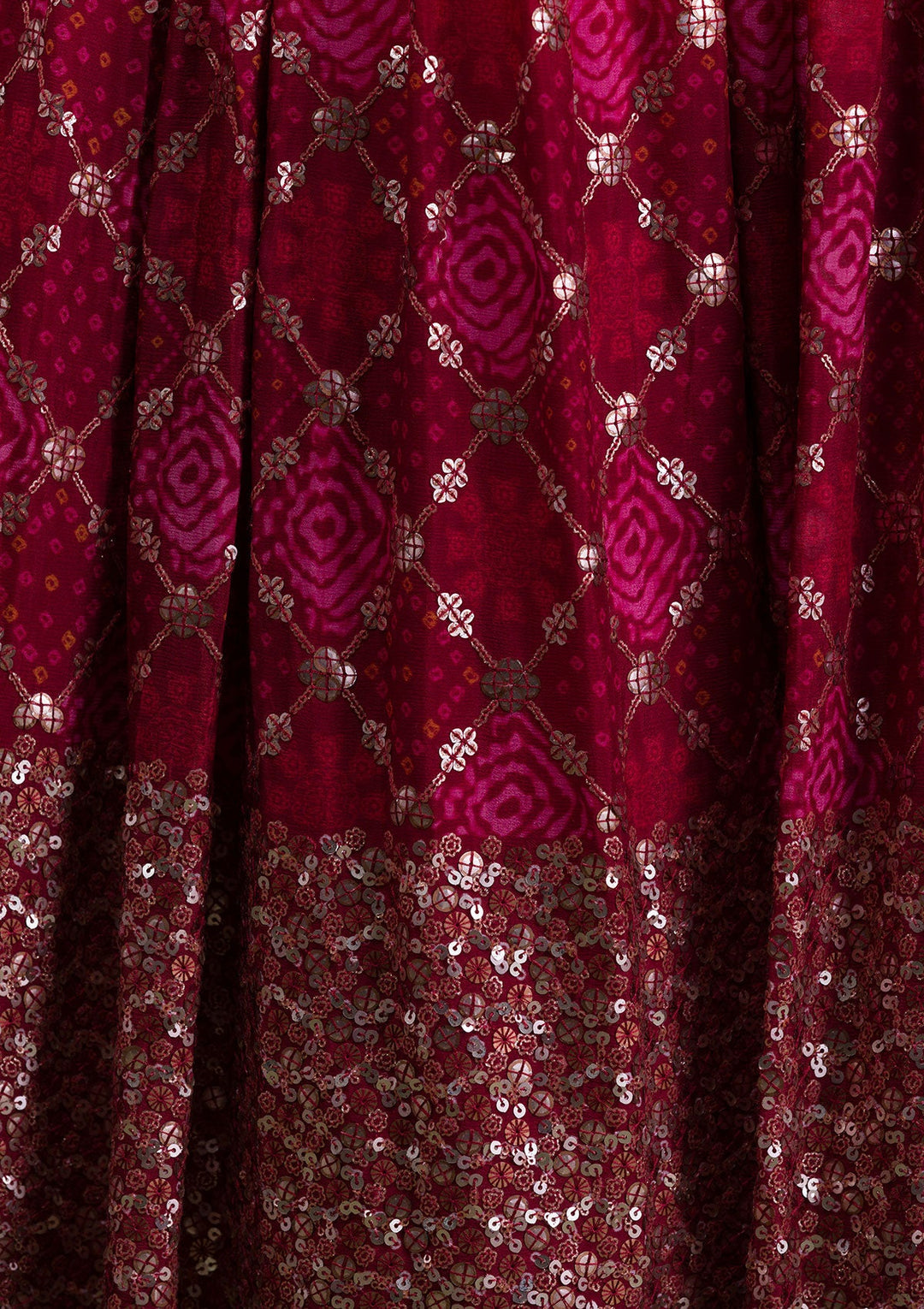 Rust Sequins Semi Crepe Readymade Lehenga-Koskii
