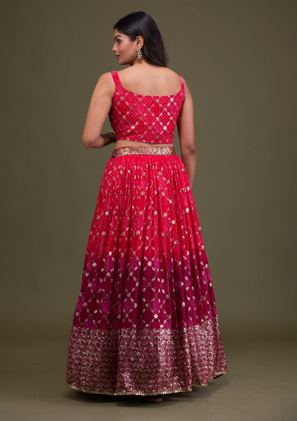Rust Sequins Semi Crepe Readymade Lehenga-Koskii