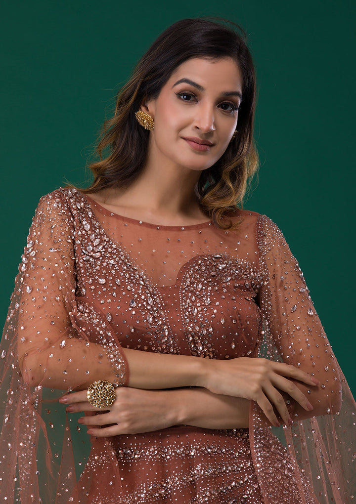 Rust Silver Stonework Net Designer Gown-Koskii