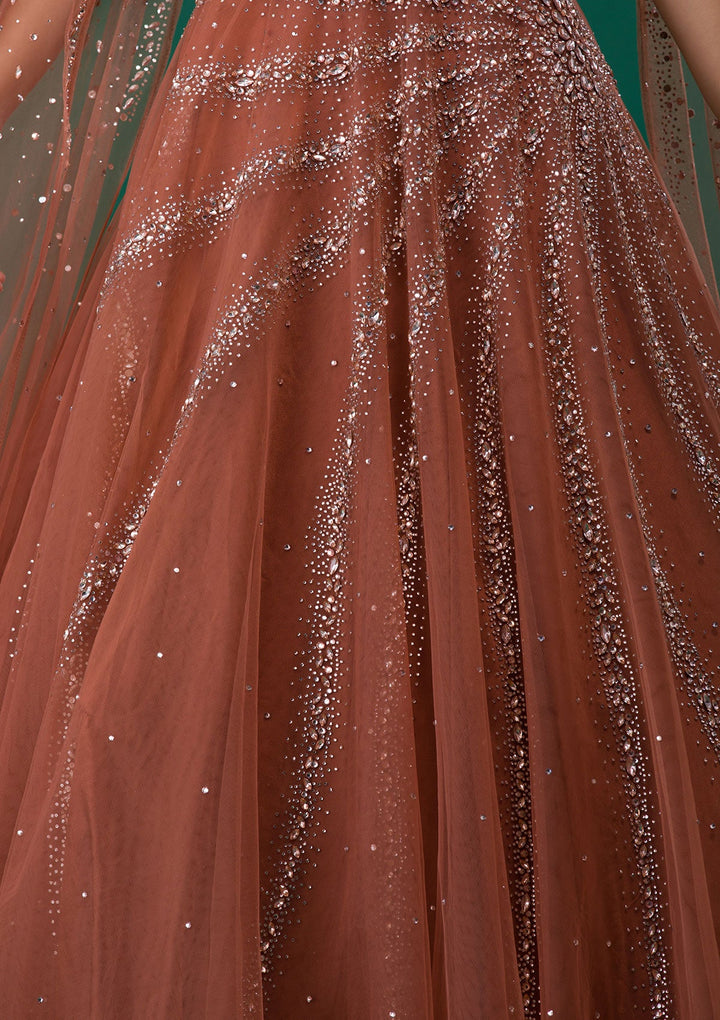 Rust Silver Stonework Net Designer Gown-Koskii