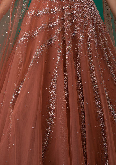 Rust Silver Stonework Net Designer Gown-Koskii