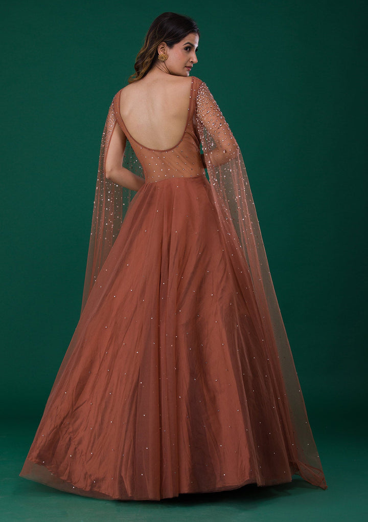 Rust Silver Stonework Net Designer Gown-Koskii