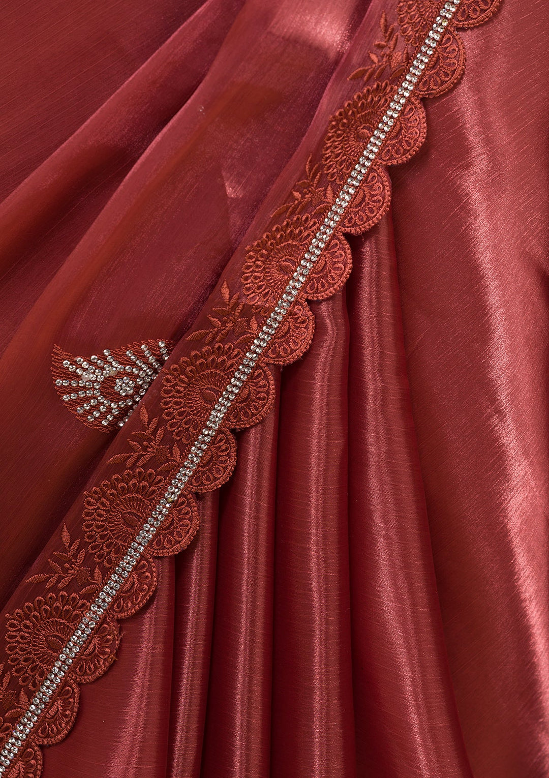 Rust Stonework Tissue Saree-Koskii