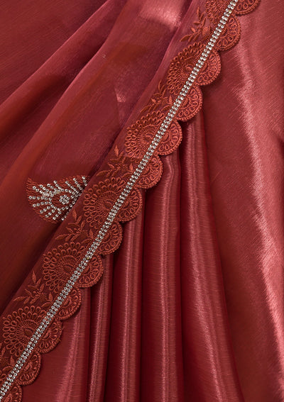 Rust Stonework Tissue Saree-Koskii