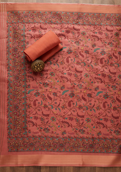 Rust Threadwork Raw Silk Unstitched Salwar Suit-Koskii