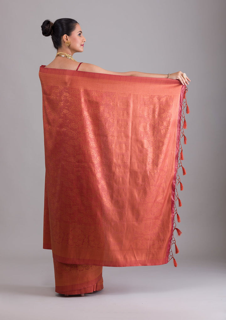 Rust Zariwork Art Silk Saree-Koskii