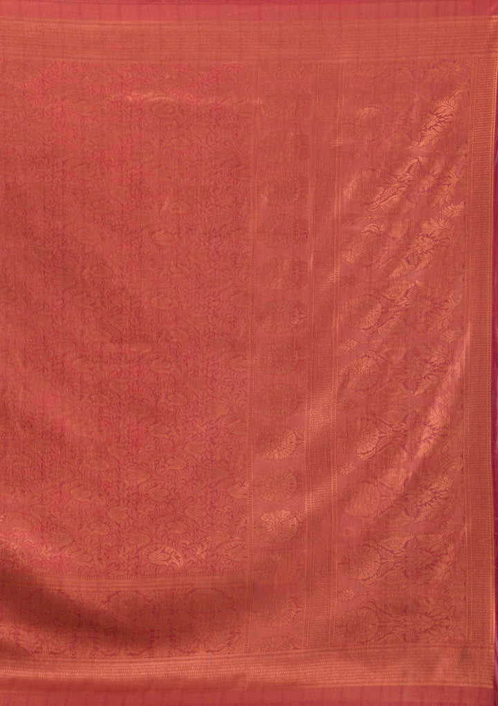 Rust Zariwork Art Silk Saree-Koskii