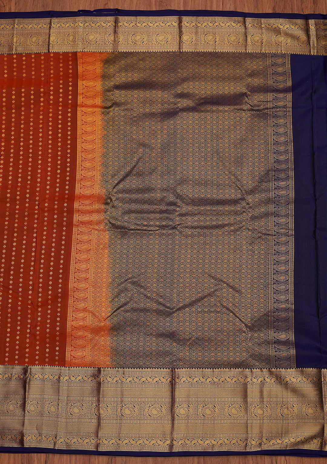 Rust Zariwork Pure Silk Designer Unstitched Saree - Koskii