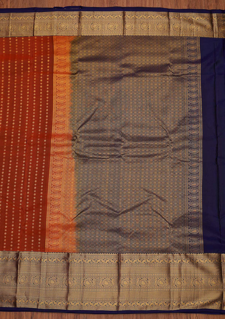 Rust Zariwork Pure Silk Designer Unstitched Saree - Koskii