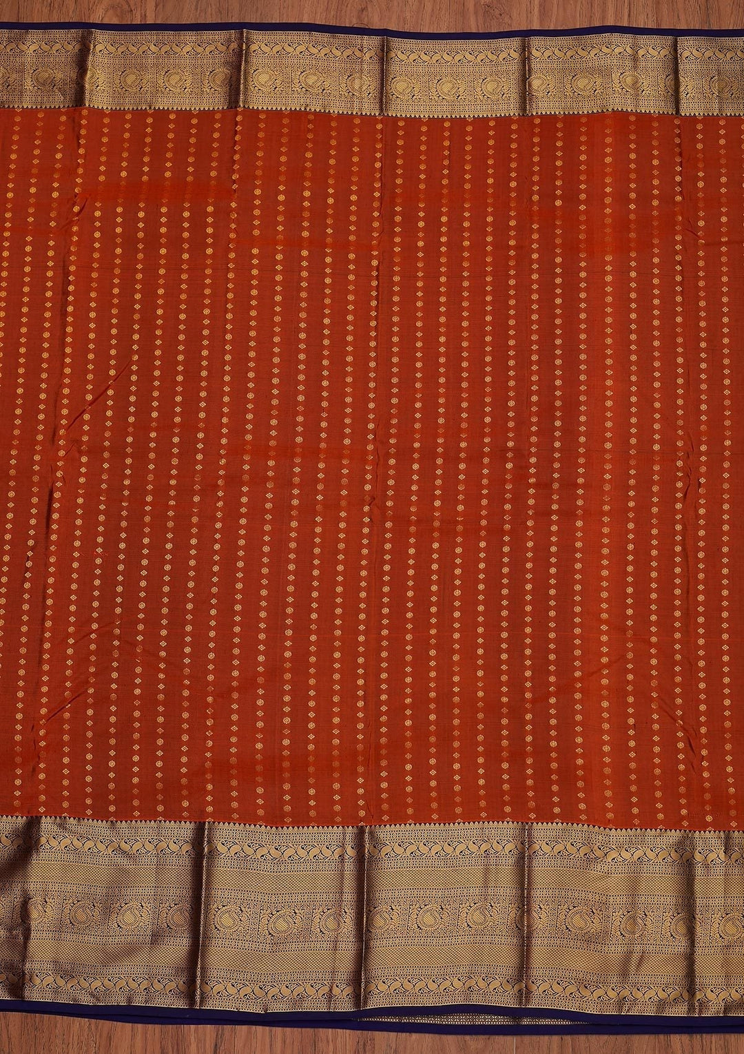 Rust Zariwork Pure Silk Designer Unstitched Saree - Koskii