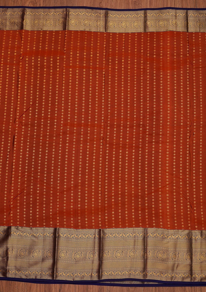 Rust Zariwork Pure Silk Designer Unstitched Saree - Koskii