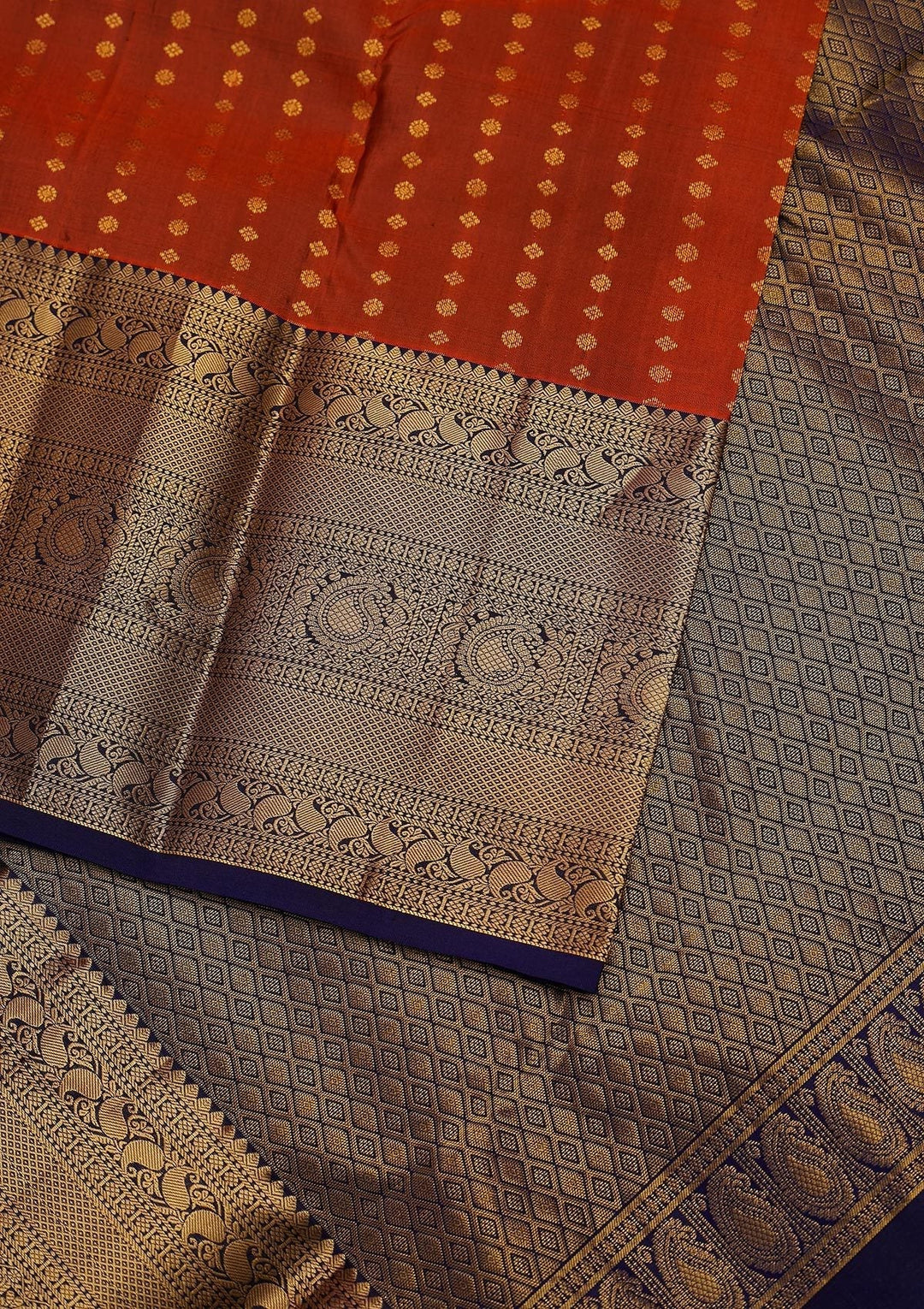 Rust Zariwork Pure Silk Designer Unstitched Saree - Koskii