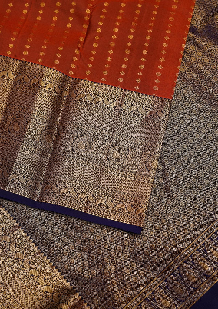 Rust Zariwork Pure Silk Designer Unstitched Saree - Koskii