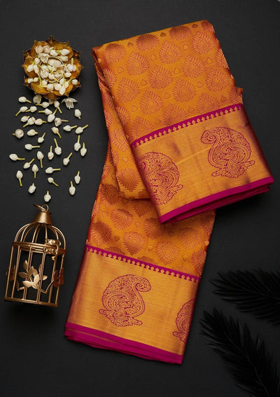 Rust Zariwork Pure Silk Designer Saree - Koskii