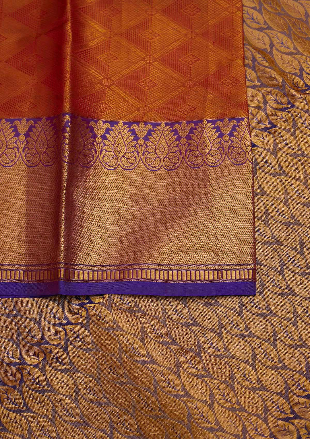 Rust Zariwork Pure Silk Designer Saree - Koskii