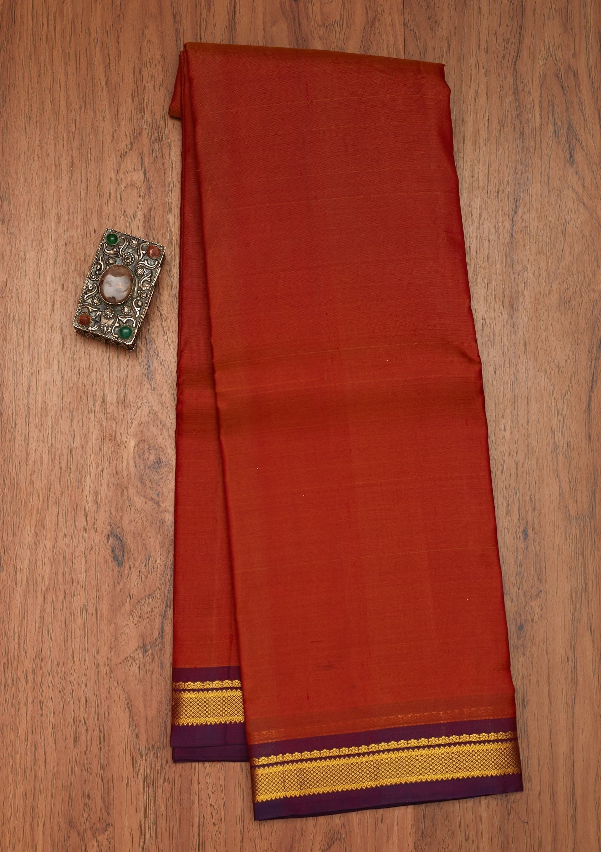 Rust Zariwork Pure Silk Saree- Koskii