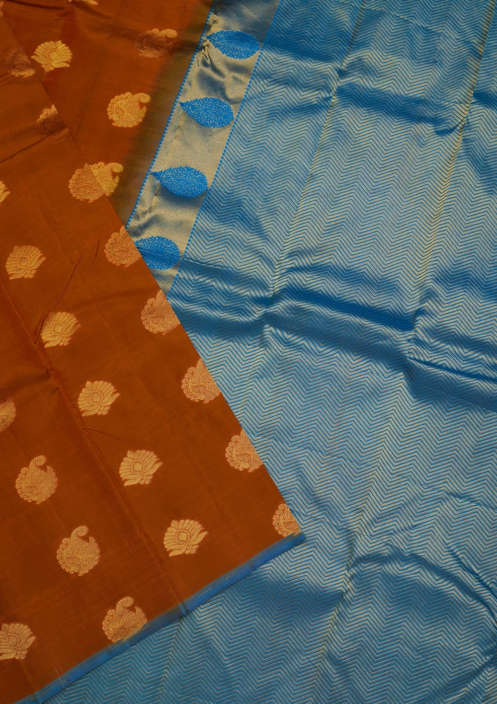Rust Zariwork Pure Silk Saree-Koskii