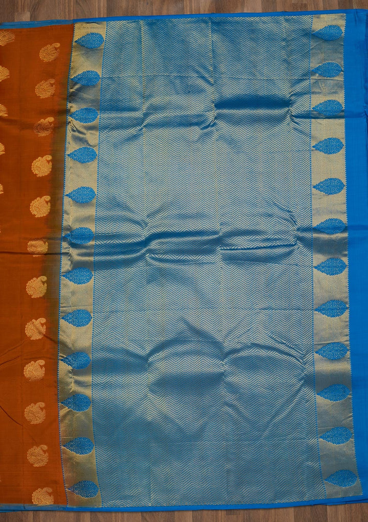 Rust Zariwork Pure Silk Saree-Koskii