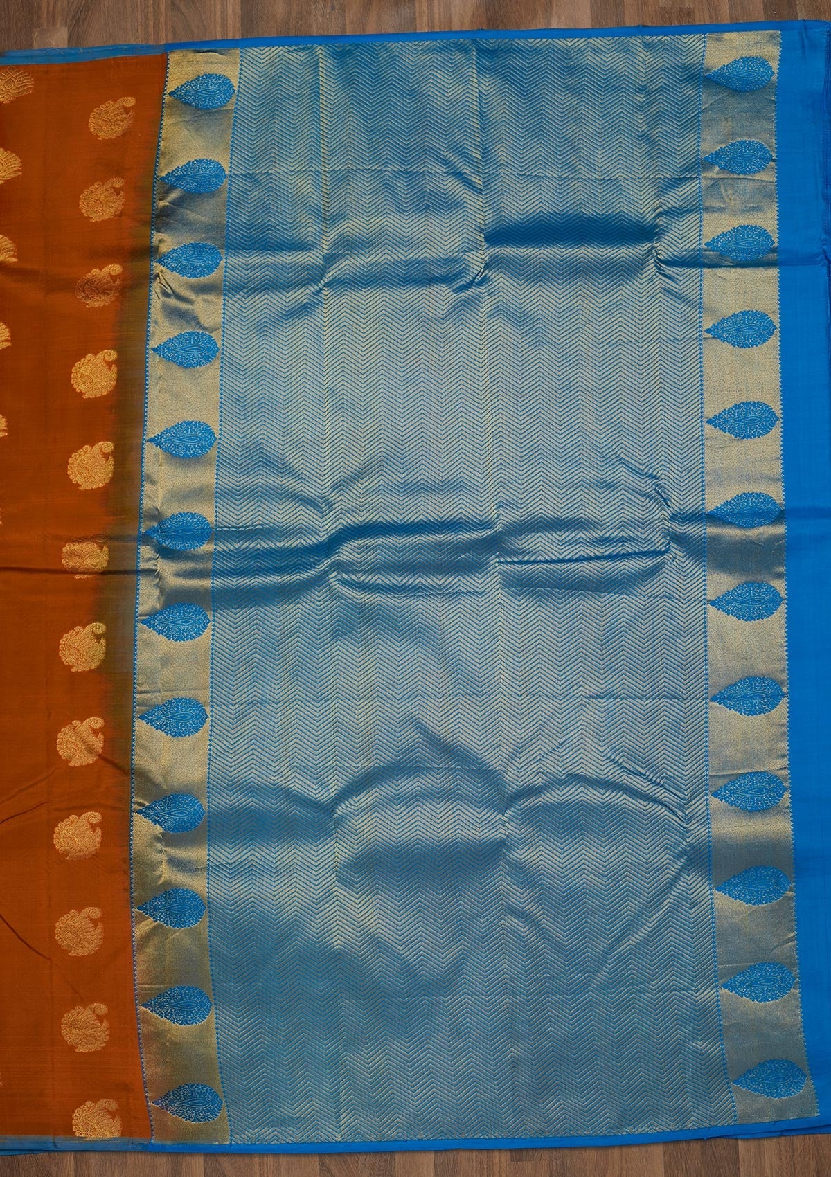Rust Zariwork Pure Silk Saree-Koskii