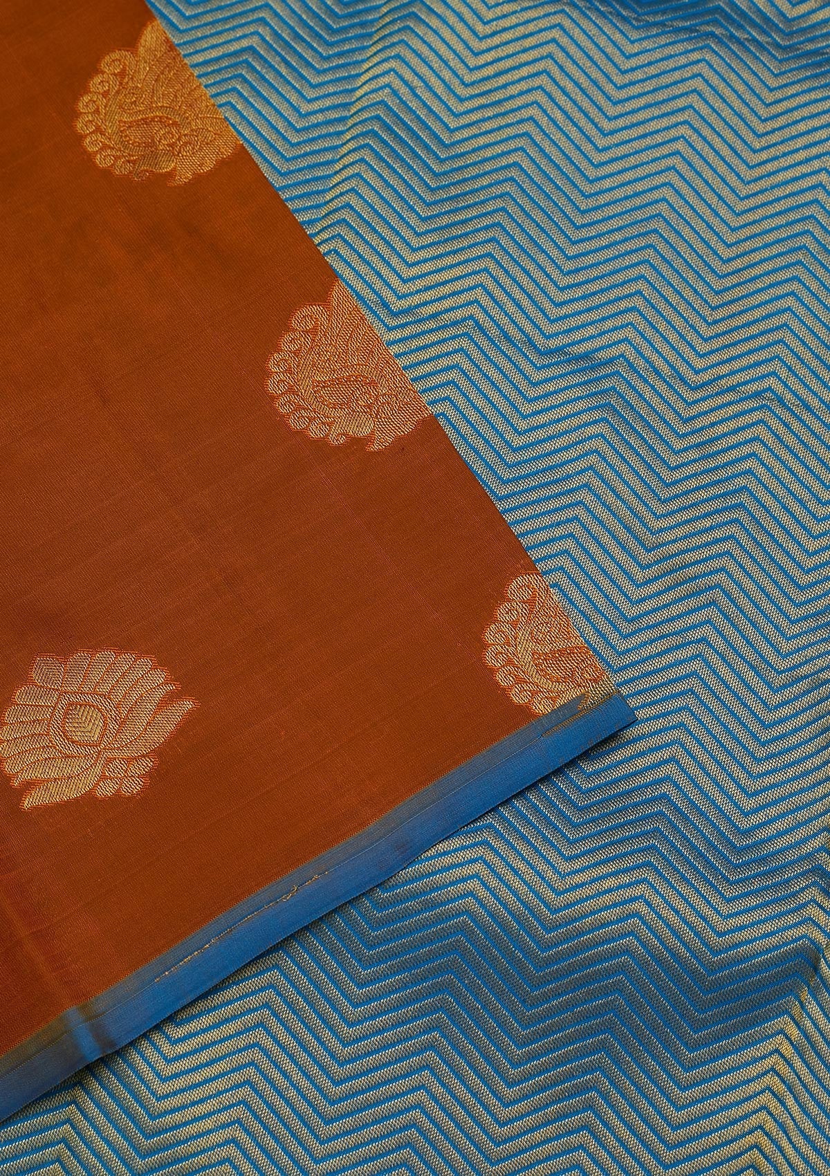 Rust Zariwork Pure Silk Saree-Koskii