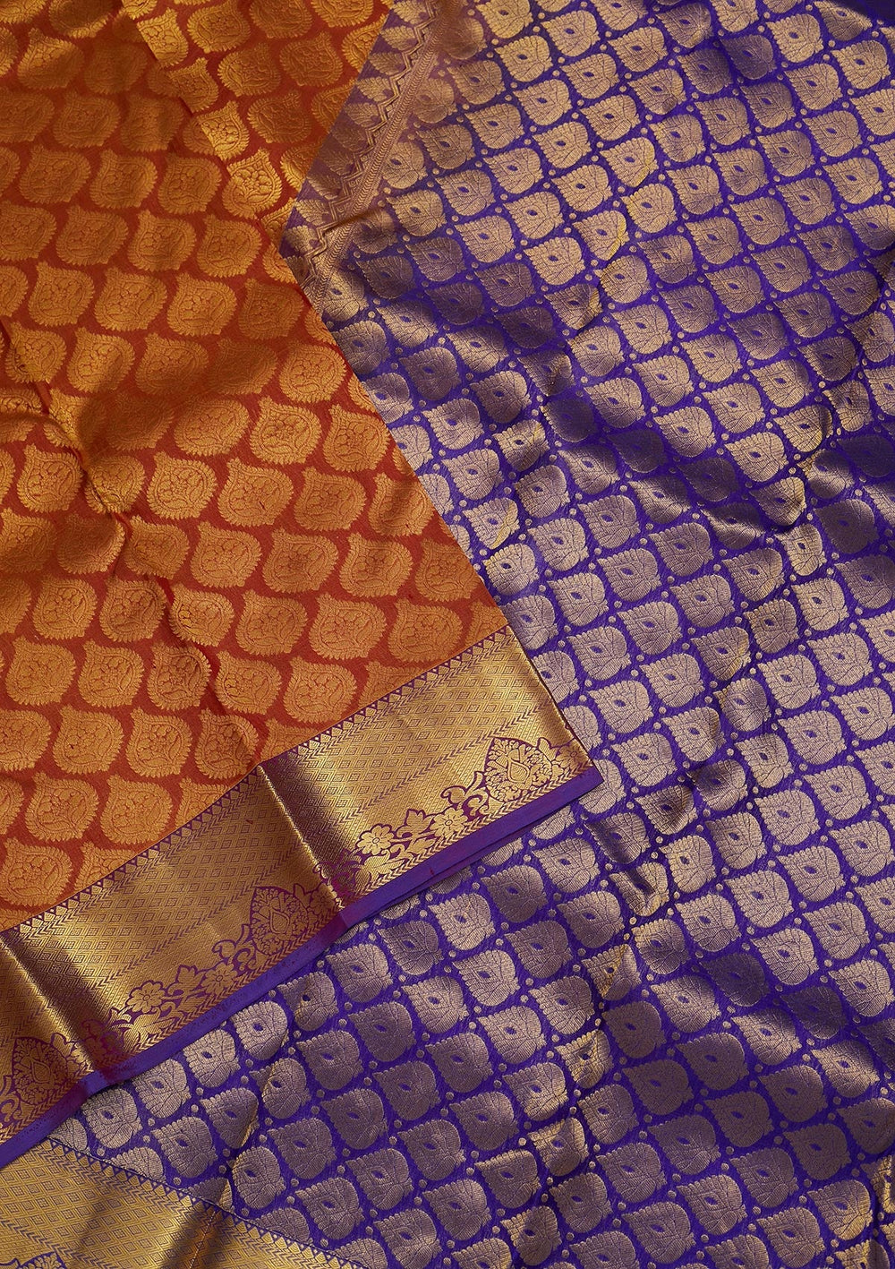 Rust Zariwork Pure Silk Saree-Koskii