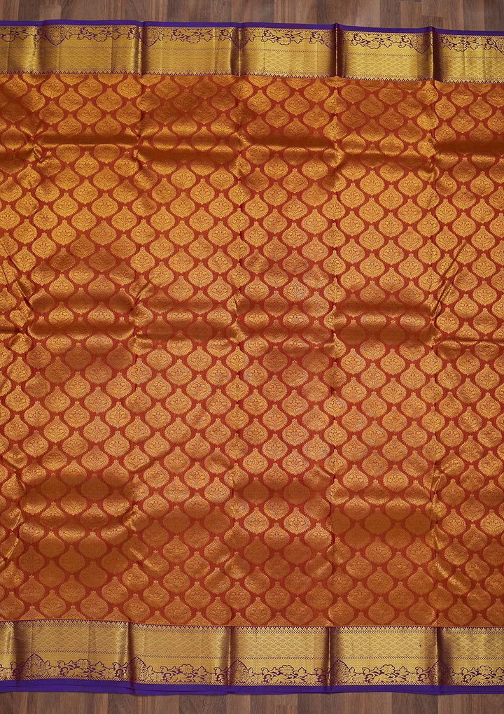 Rust Zariwork Pure Silk Saree-Koskii
