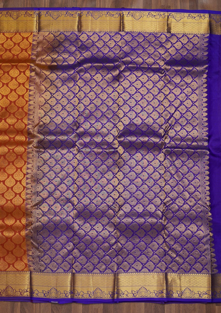 Rust Zariwork Pure Silk Saree-Koskii