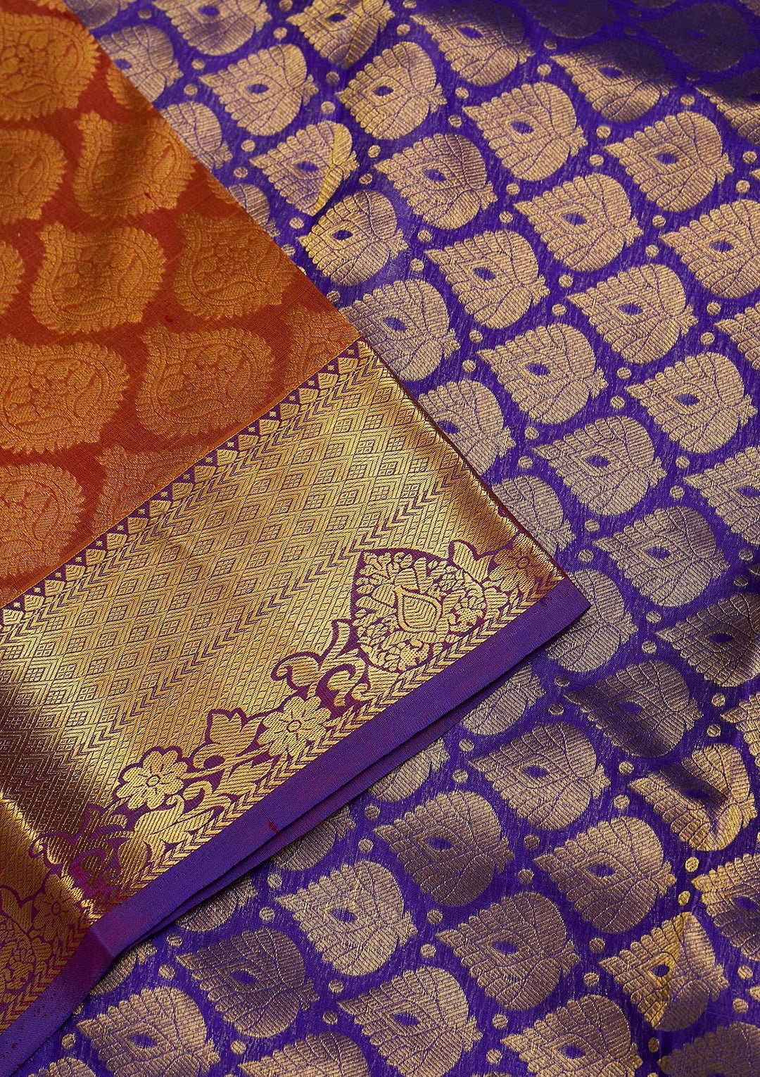 Rust Zariwork Pure Silk Saree-Koskii