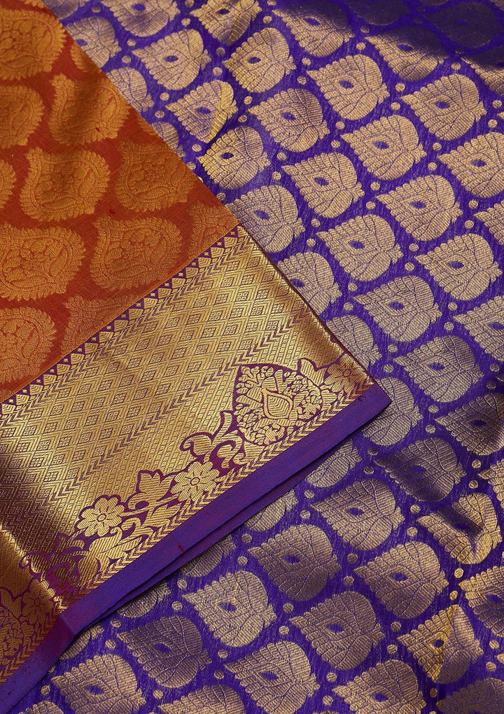 Rust Zariwork Pure Silk Saree-Koskii