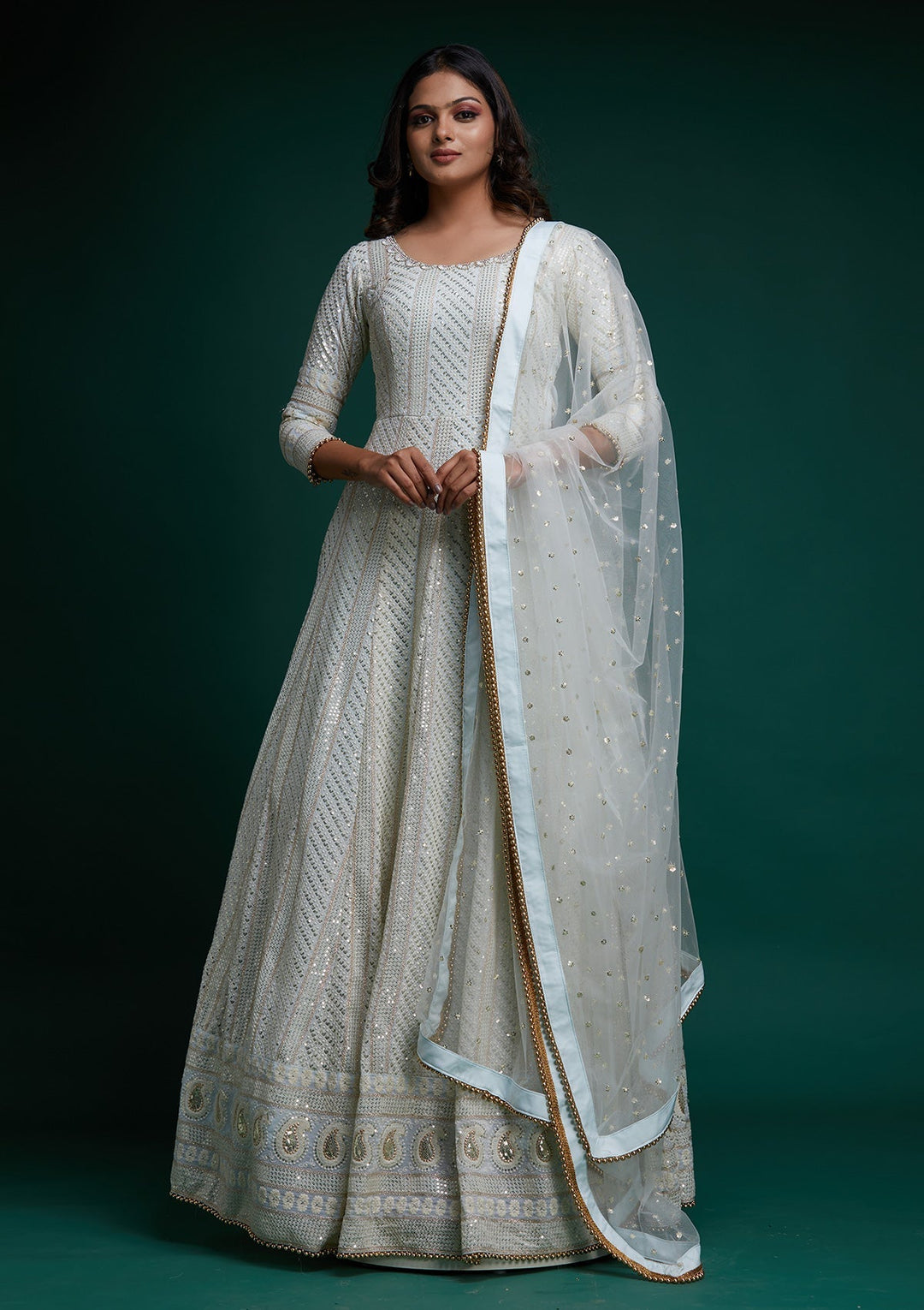 Sea Green Chikankari Georgette Designer Anarkali Suit - Koskii