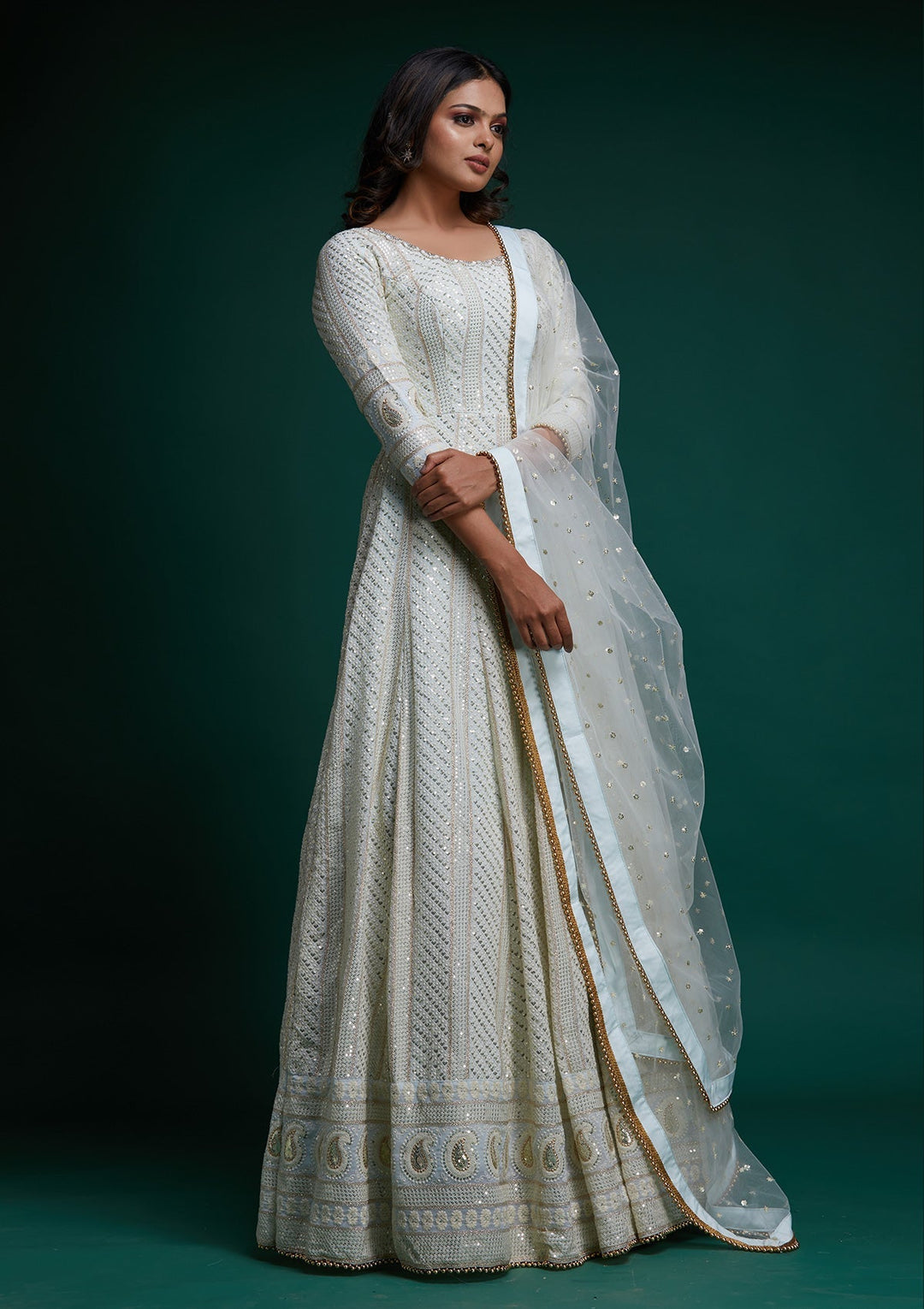 Sea Green Chikankari Georgette Designer Anarkali Suit - Koskii