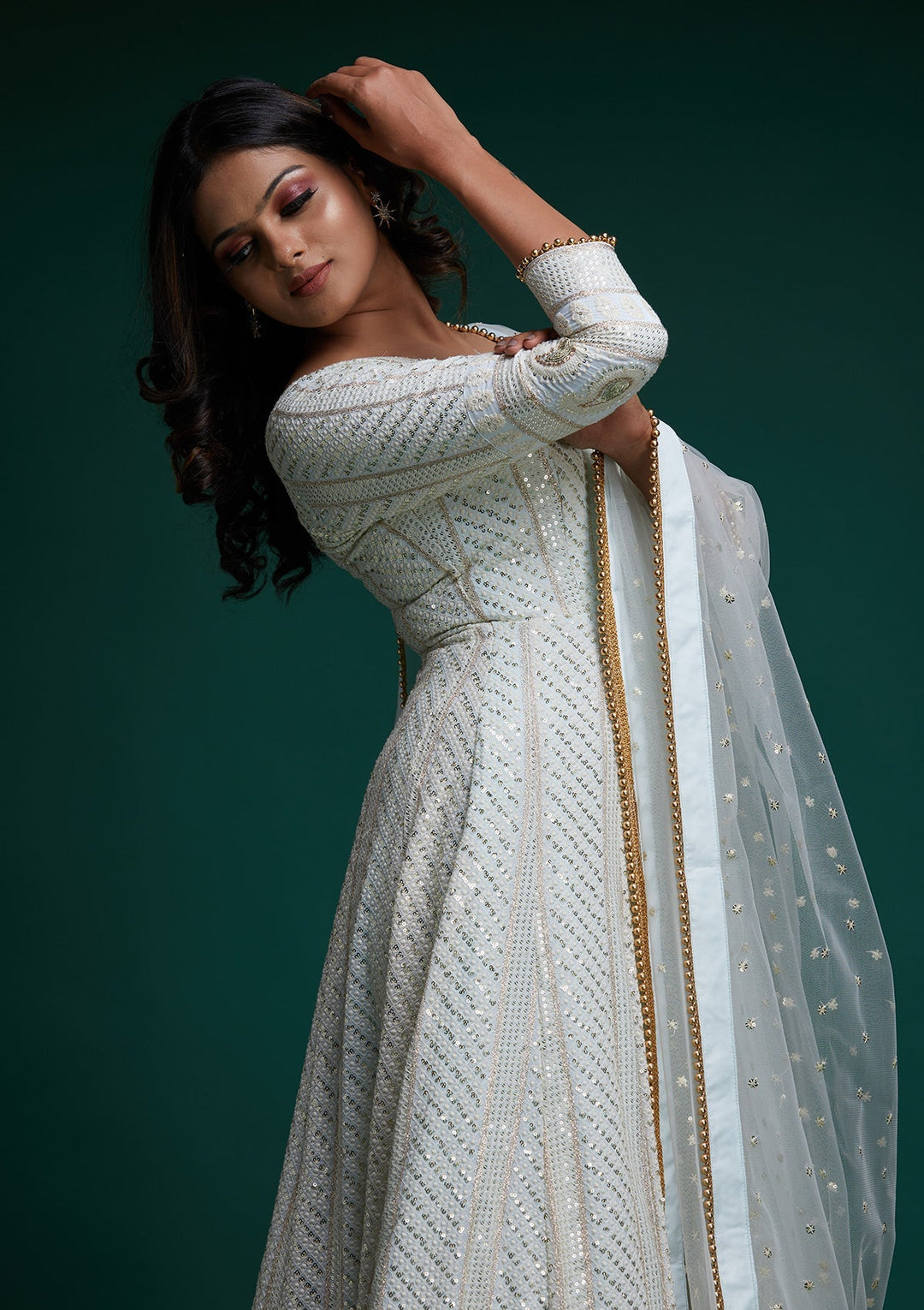 Sea Green Chikankari Georgette Designer Anarkali Suit - Koskii