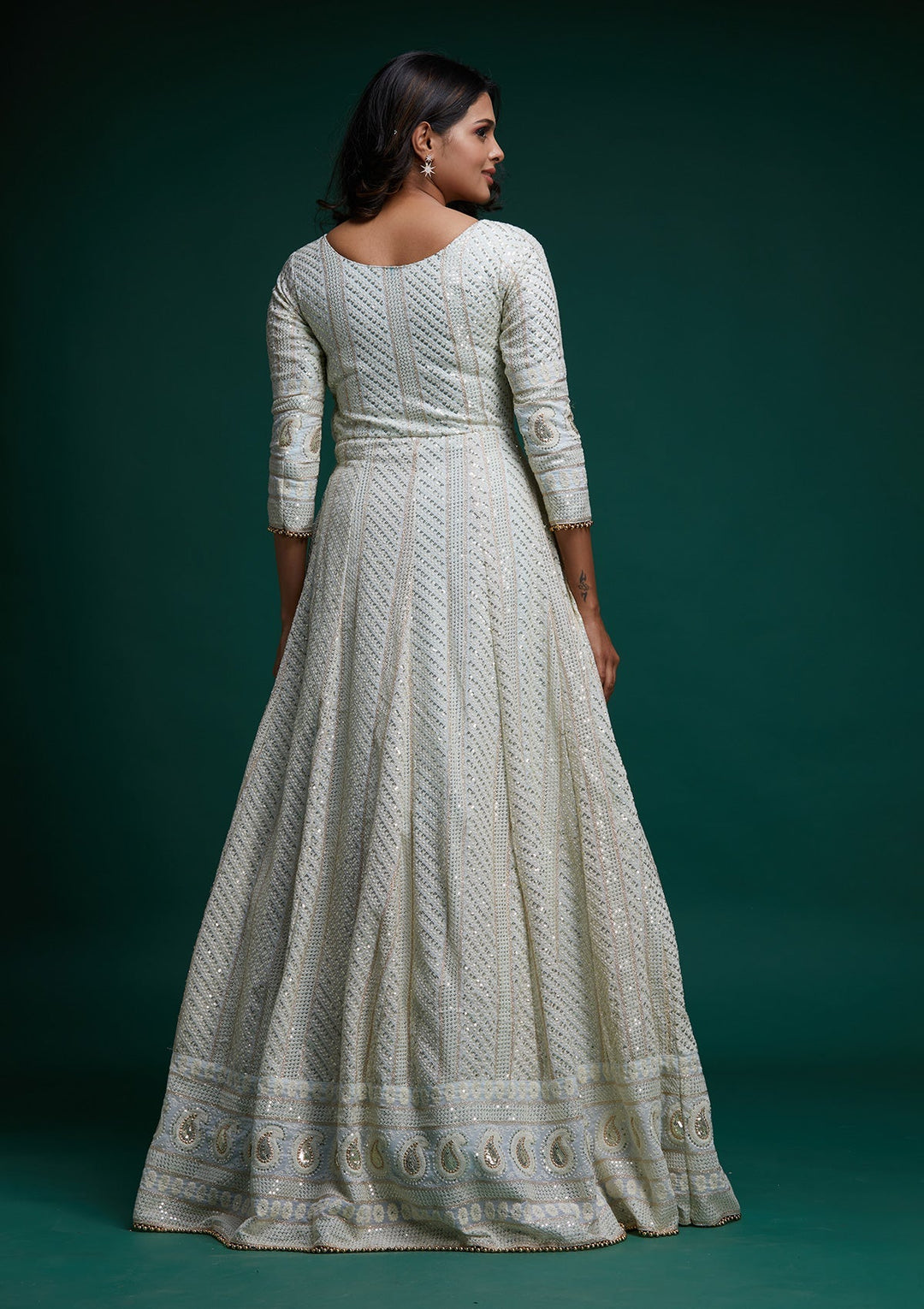 Sea Green Chikankari Georgette Designer Anarkali Suit - Koskii