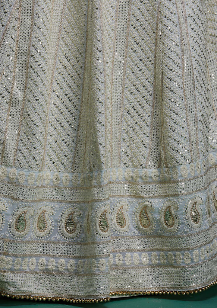 Sea Green Chikankari Georgette Designer Anarkali Suit - Koskii