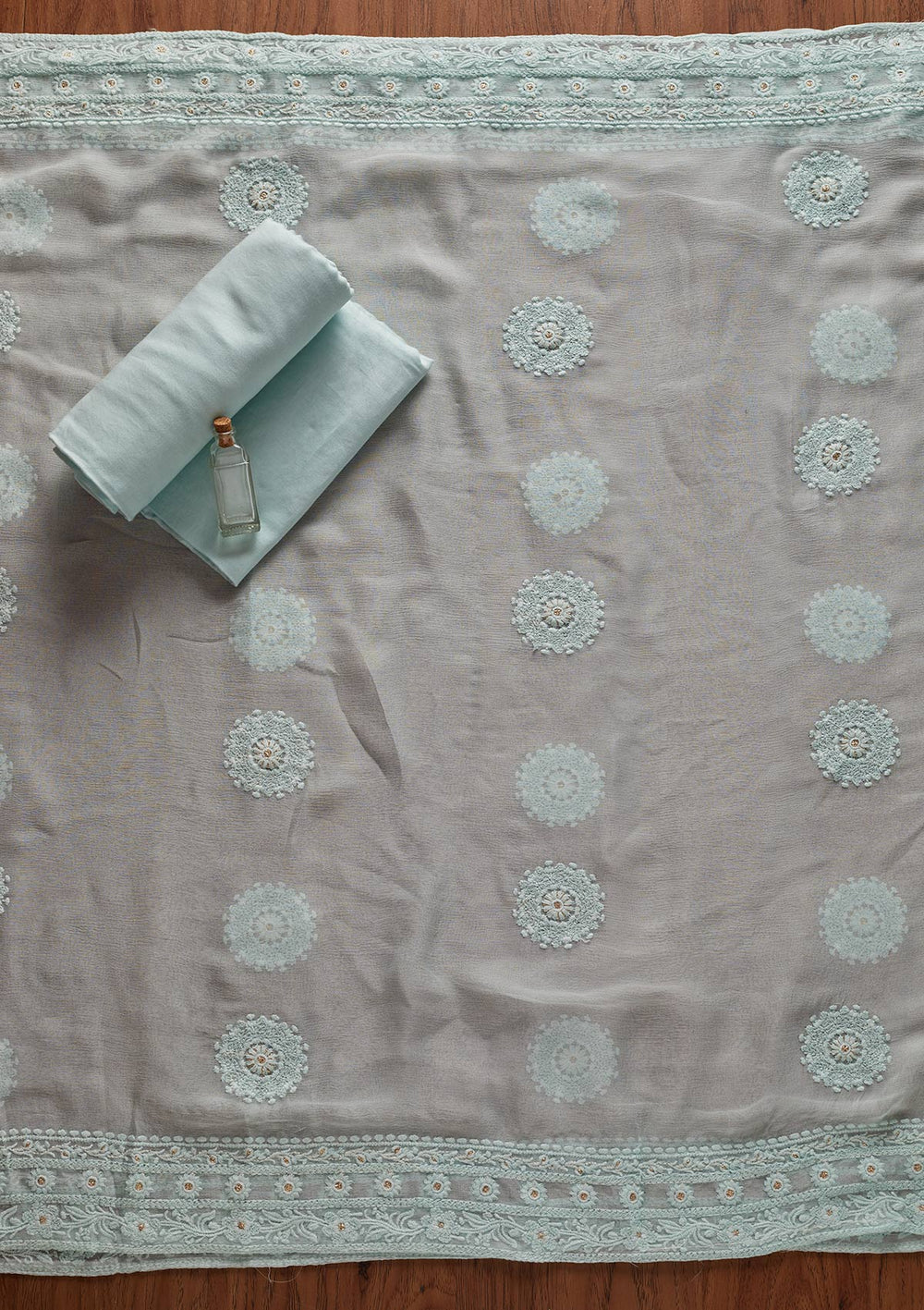 Sea Green Chikankari Georgette Designer Unstitched Salwar Suit - koskii