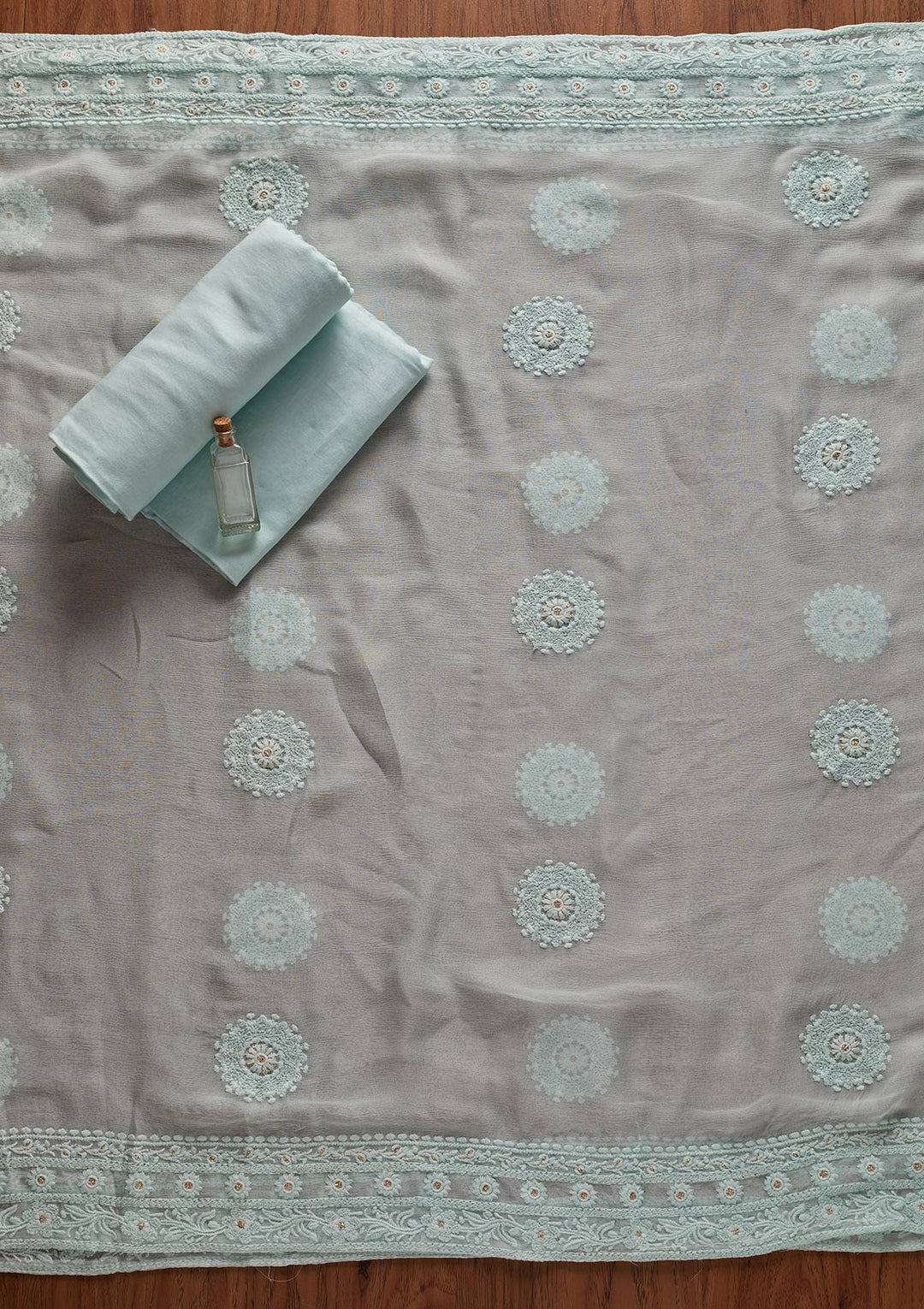 Sea Green Chikankari Georgette Designer Unstitched Salwar Suit - koskii