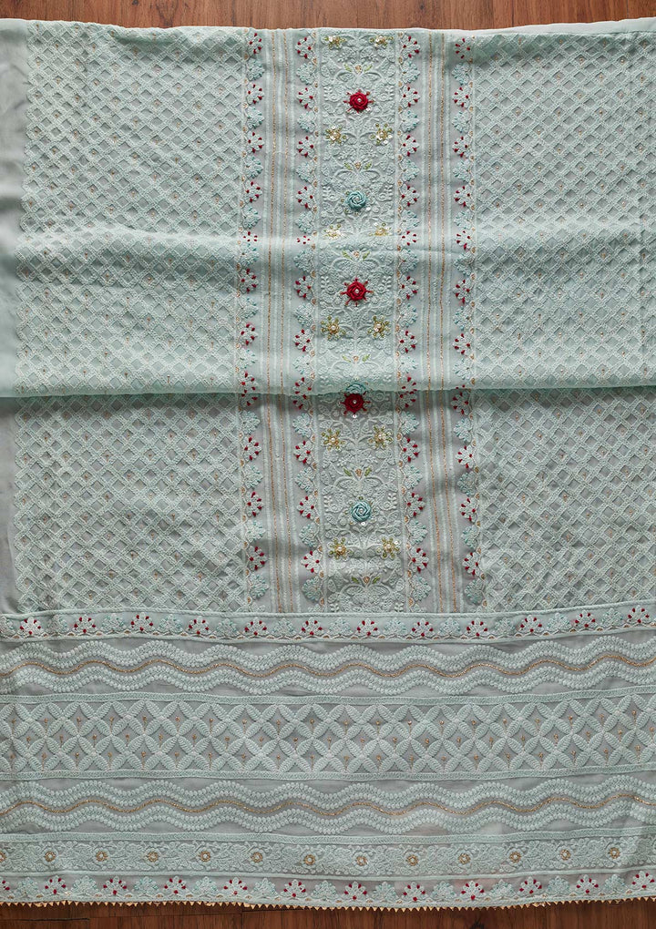 Sea Green Chikankari Georgette Designer Unstitched Salwar Suit - koskii