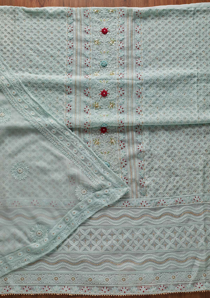 Sea Green Chikankari Georgette Designer Unstitched Salwar Suit - koskii
