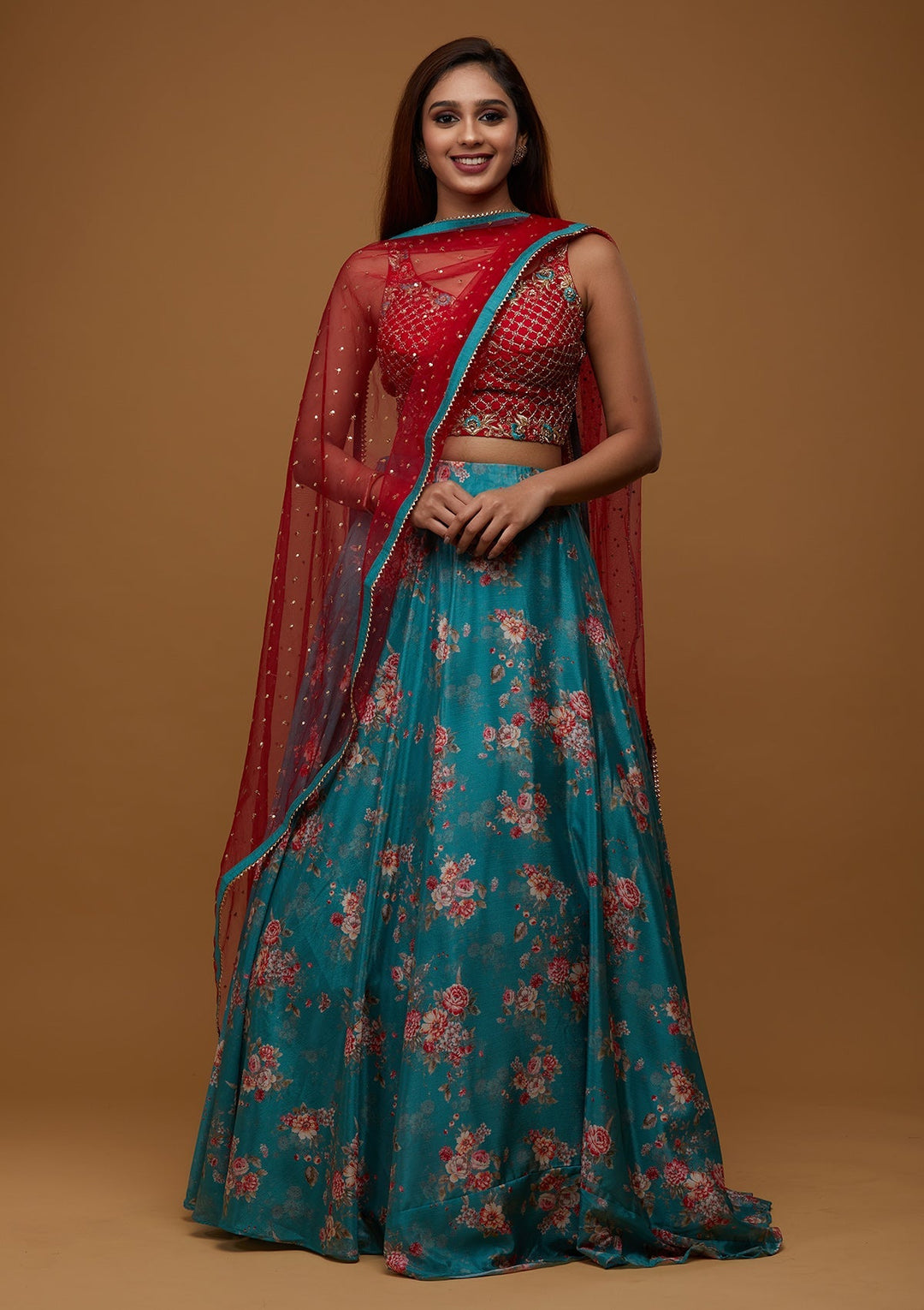 Sea Green Cutdana Chiffon Designer Lehenga - Koskii