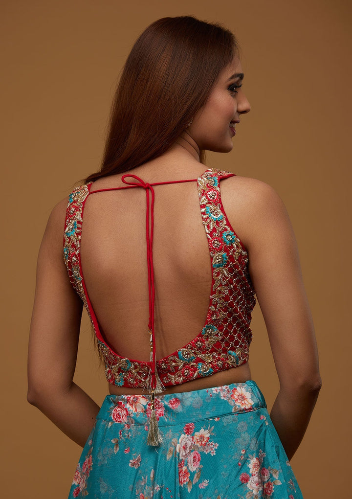 Sea Green Cutdana Chiffon Designer Lehenga - Koskii
